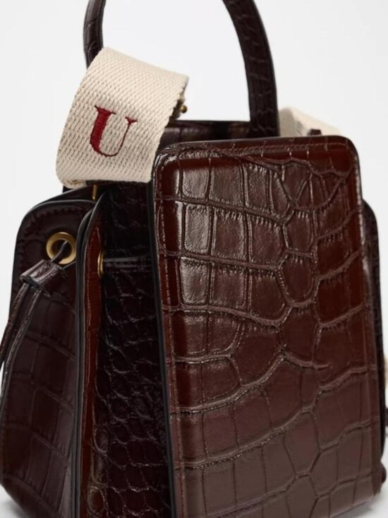 Zara Handbags - Zara Croc Textured Mini Bucket Bag